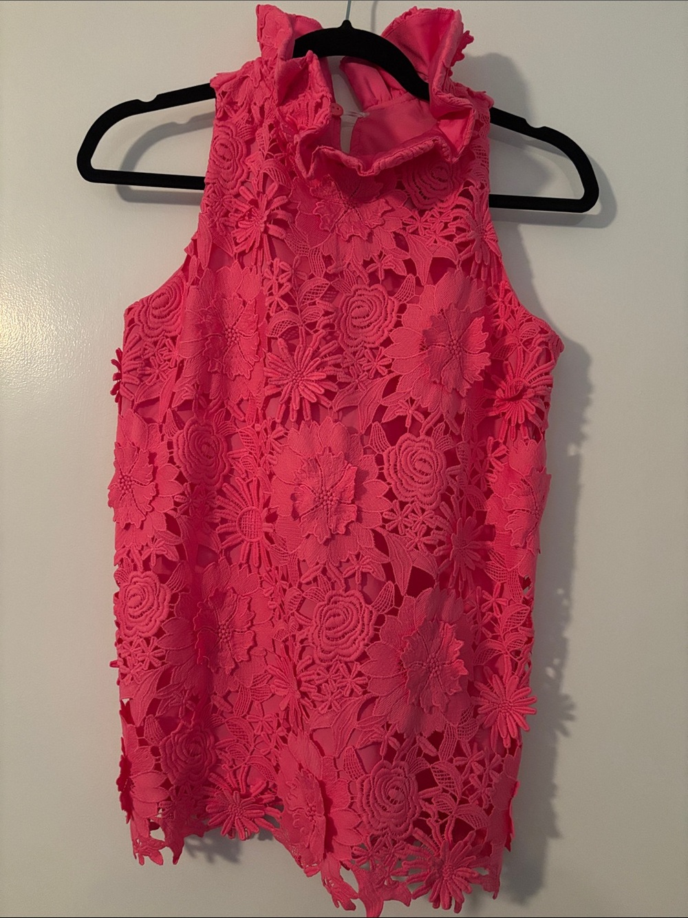 Tuckernuck Neon Pink Lace Ruffle Neck Sleeveless Top